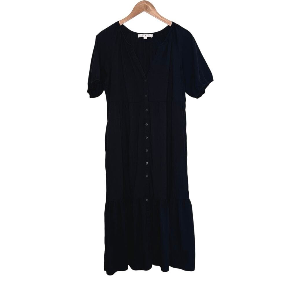 LOFT BLACK midi dress button front size medium